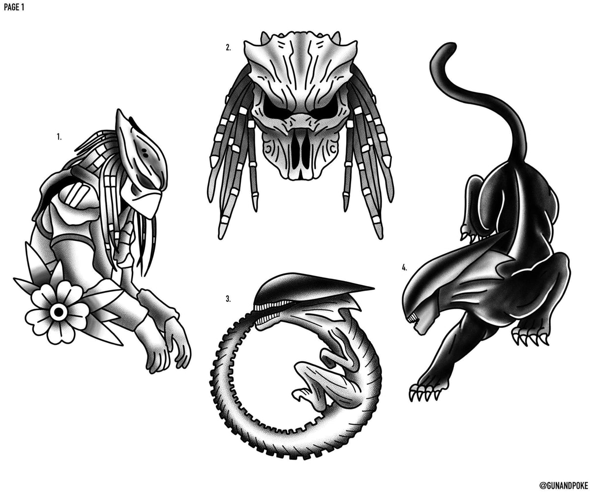 Alien vs Predator inspired designs by Amy | Rock'n'Roll Tattoo Online Store